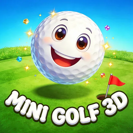 The charming cute protagonist character design in Mini Golf 3D Close up high quality rendering of the Mini Golf 3D cute animated golf ball character