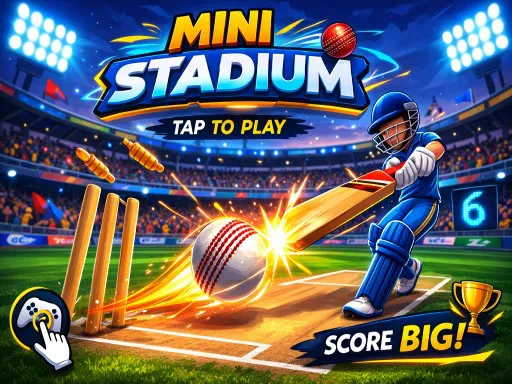 Score big in Mini Stadium Mini Stadium innings high showing a batter executing a powerful lofted shot
