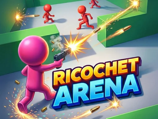 Ricochet Arena bullet bounce physics demonstrating multiple wall rebounds across the room