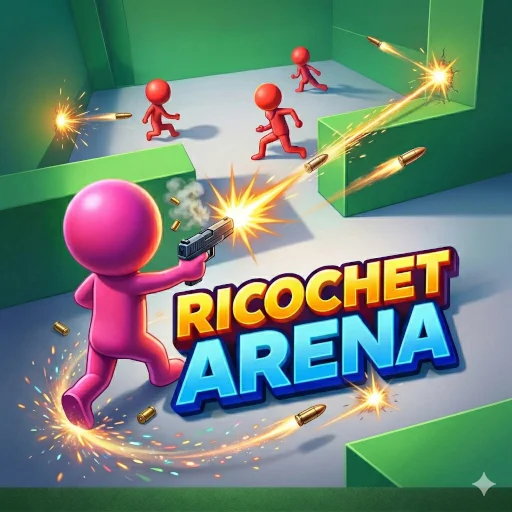 Ricochet Arena eliminated targets in a sealed futuristic level with neon highlights
