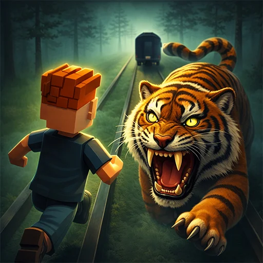 Achieve the best distance in Running From A Hungry Tiger arcade Running From A Hungry Tiger high-distance record screen with unlocked jungle achievements