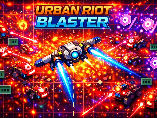 Test your aim in Urban Riot Blaster shooting gallery Urban Riot Blaster aiming at multiple targets in a neon-lit urban alleyway